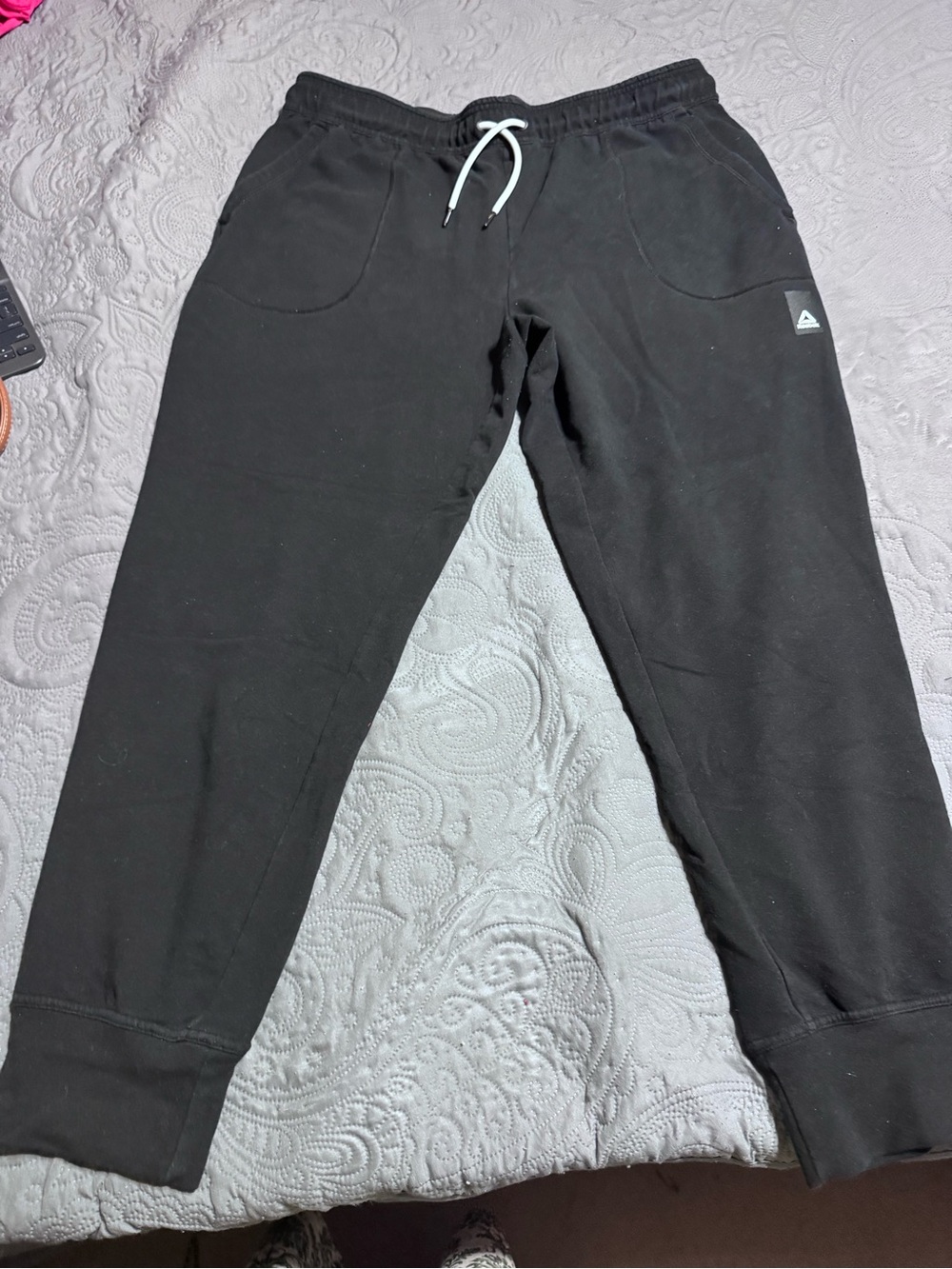 Reebok Black Jogger Pants with White Drawstring